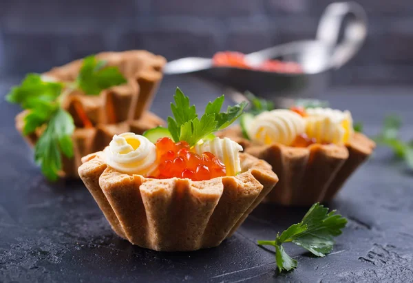Deliciosas Tartaletas Con Mantequilla Caviar Salmón — Foto de Stock