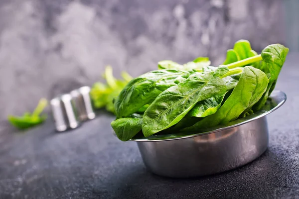 fresh green spinach leaves on plate, baby spinach, healthy diet concept