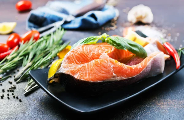 Raw Salmon Steak Salt Ingredients — Stock Photo, Image