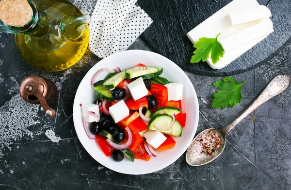 Salade Légumes Dans Bol Salade Grecque Salade Fraîche Fromage Feta — Photo