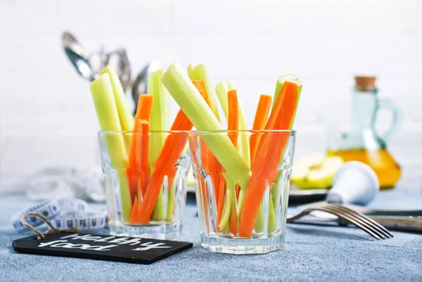 Appetizer Fresh Celery Carrot Glasses — Stock Photo, Image