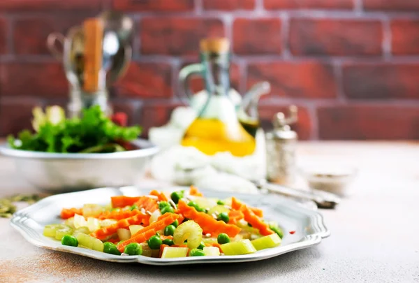 Vegetable Salad Celery Carrots Silver Plate — Stock Photo, Image