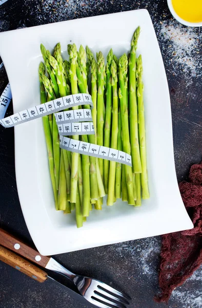 Green Asparagus White Plate Table — Stock Photo, Image