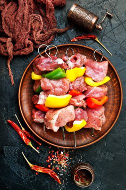 çiğ et ile pişmemiş Kebap üstten görünüm plaka üzerinde