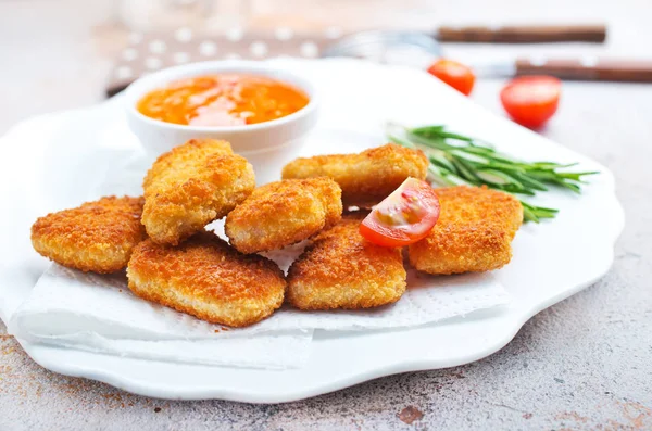 Close Shot Chicken Nuggets Sauce Served Plate — Stock Photo, Image
