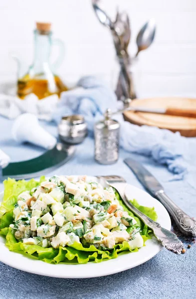 Portion Russian Traditional Salad Olivier Served Table — Stock Photo, Image