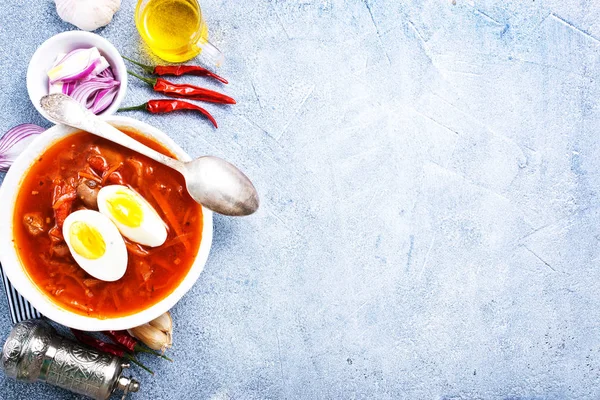 Ansicht Der Rübensuppe Portion Mit Gekochtem Auf Dem Tisch — Stockfoto