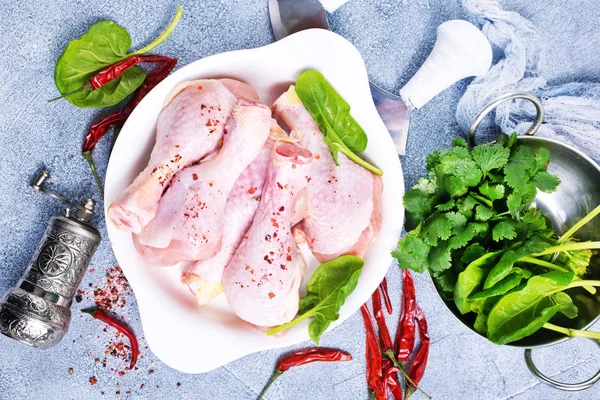 Top View Raw Chicken Legs Spices Bowl — Stock Photo, Image