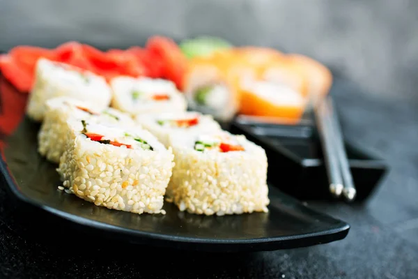 Sushi Chopsticks Ginger Wasabi Table — Stock Photo, Image