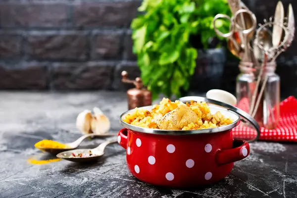 Poulet Frit Avec Riz Épices Aromatiques — Photo