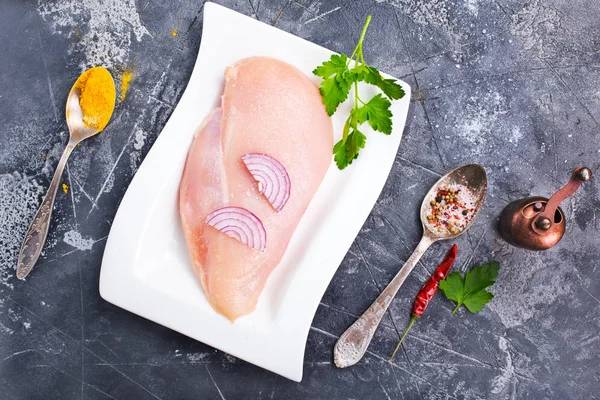 Raw Chicken Fillet Salt Aroma Spices — Stock Photo, Image