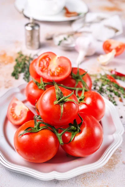 Pomidor Blachy Świeży Pomidor Pomidor Sałatka — Zdjęcie stockowe