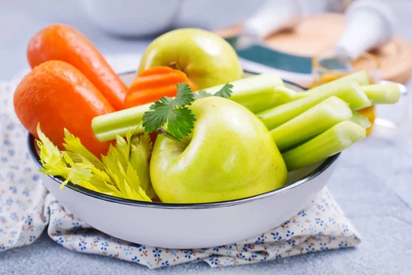Ingredients Diet Salad Apples Celery Fresh Carrots — Stock Photo, Image