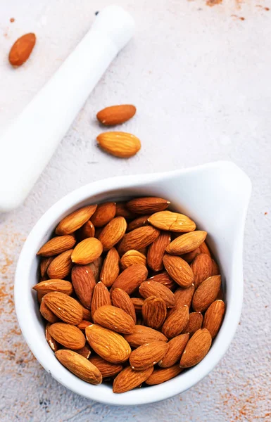 Dry Almond Bowl Superfood Almond Milk Table — Stock Photo, Image