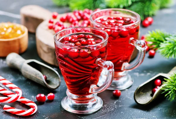 Close Beeld Van Kerstmis Candy Canes Cranberry Drinken Met Bessen — Stockfoto