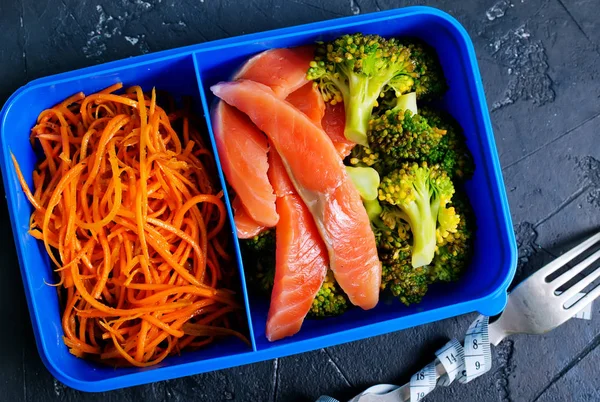 Blick Von Oben Auf Schmackhaftes Hausgemachtes Gesundes Essen Lunchbox Vor — Stockfoto