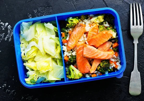 Top View Delicious Homemade Healthy Food Lunch Box Dark Table — Stock Photo, Image