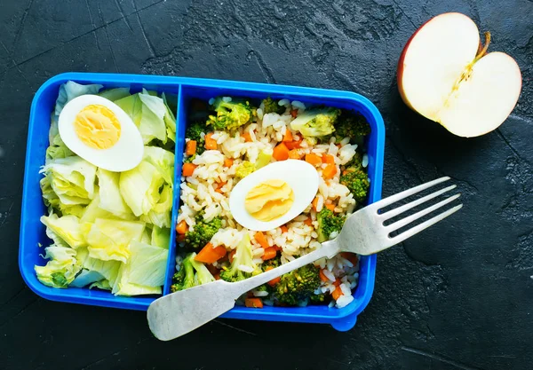 Top View Fresh Healthy Food Lunch Box Fork Dark Surface — Stock Photo, Image