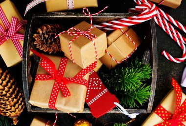 Noel arka plan, Noel dekorasyonu bir tabloda, stok fotoğraf