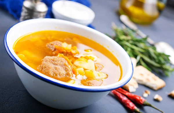 Суп Мясом Овощами Суп Миске — стоковое фото
