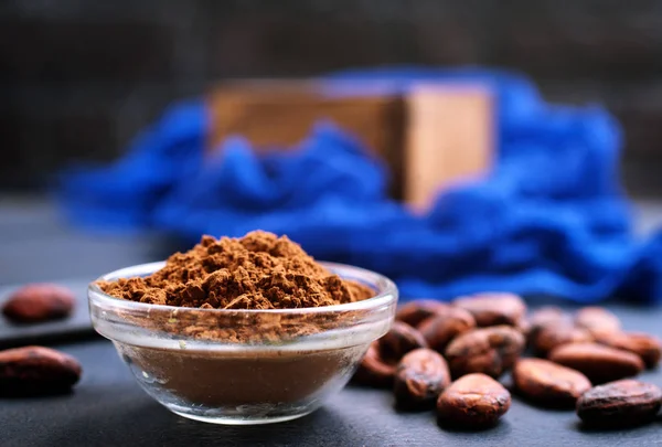 Cocoa Beans Cocoa Powder Table — Stock Photo, Image