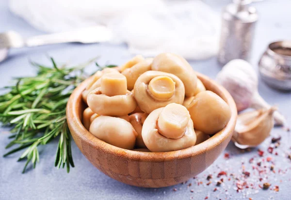 Champignons Marinated Pickled Mushrooms Spice Bowl — Stock Photo, Image