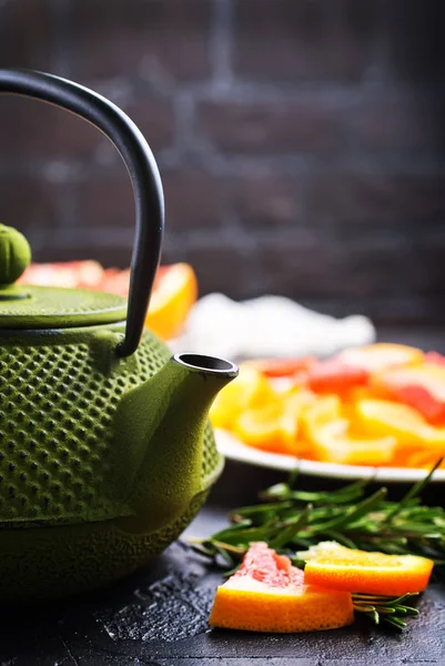 Tea Citrus Teapot Teapot Tes — Stock Photo, Image