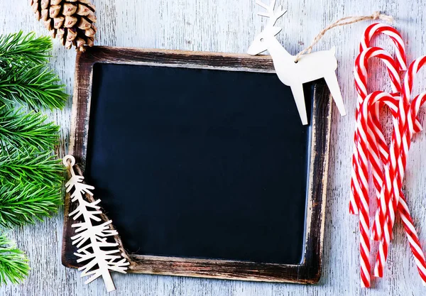 Weihnachten Hintergrund Weihnachtsdekoration Und Tafel Für Notiz — Stockfoto