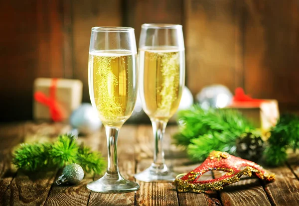 Weihnachten Hintergrund Weihnachtsdekoration Und Champagner — Stockfoto