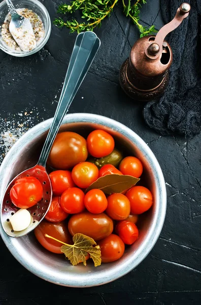 Tomates Marinées Maison Tomates Marinées Dans Bol Dans Bol Sur — Photo