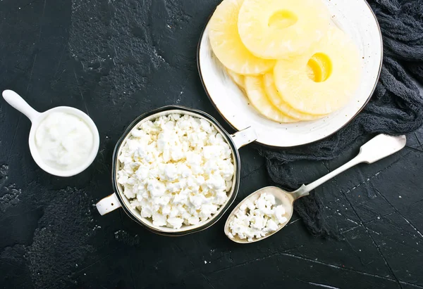 Top View Cottage Cheese Pineapple — Stock Photo, Image