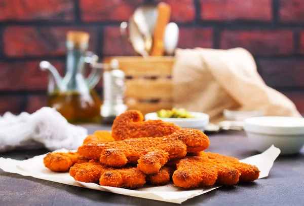 Fish Nuggets Sauce Kitchen Table — Stock Photo, Image