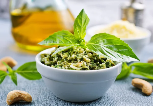 Pesto Skål Pestosås Från Färska Råvaror — Stockfoto