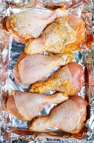 Chicken Legs, cooking Uncooked Chicken Legs, Uncooked Chicken with salt and spice