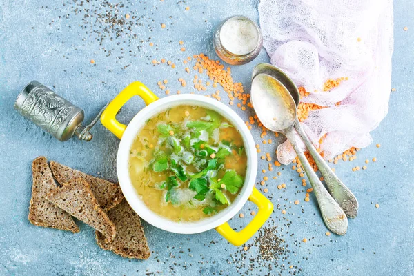 Fresh soup with yellow lentil in bowl — Stock Image Fresh Soup Yellow Lentil Bowl Stock Photo