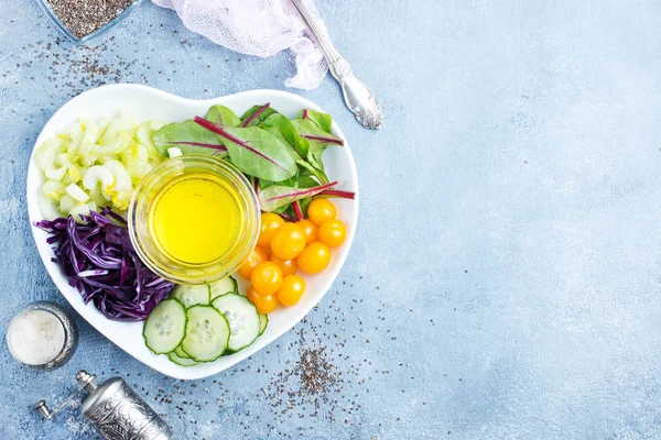 Diet Food Fresh Vegetables Oil Ingredients Salad — Stock Photo, Image