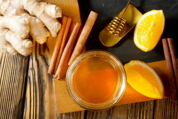 Miel Limón Canela Una Mesa — Foto de Stock