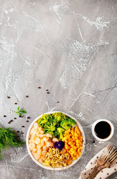 Ingrédients Asiatiques Pour Salade Salade Aux Crevettes Germes — Photo