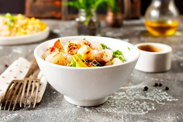 Ingredientes Asiáticos Para Salada Salada Com Camarões Brotos — Fotografia de Stock