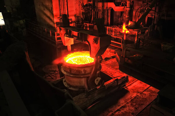 heavy industry metallurgical plant produces steel in stove busket