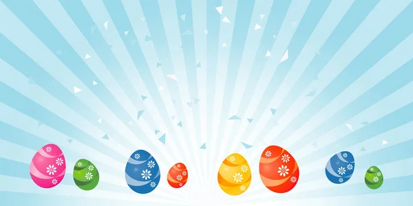 复活节背景 复活节五颜六色的彩绘鸡蛋在浅蓝色射线背景 Etps Cmyk — 图库矢量图片