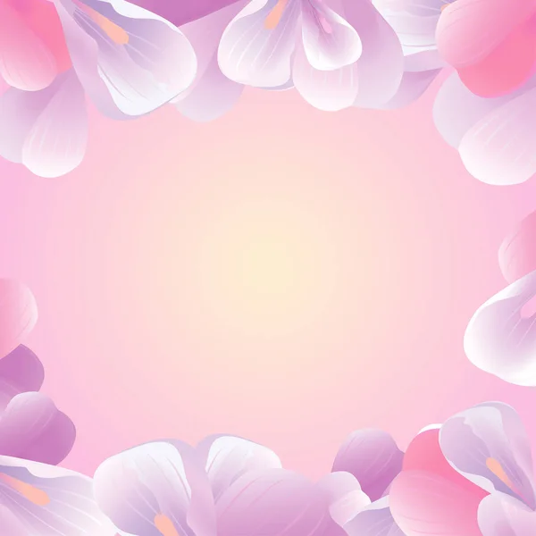 Petals Roses Flowers. Pink Purple Sakura petals frame isolated on soft peach background. Vector EPS 10 cmyk