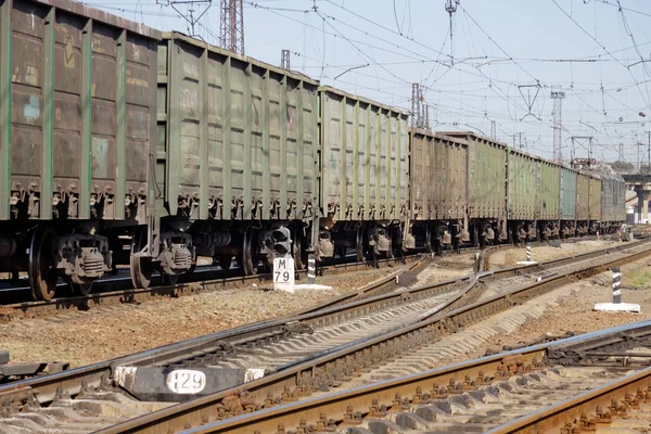 Kharkiv Ucrania Agosto 2018 Vagones Carga Estacionados Estación Tren Osnova — Foto de Stock