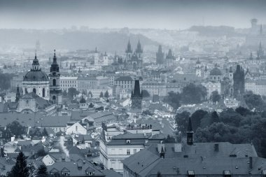 Prag, Çek Cumhuriyeti 'ndeki tarihi binalarla çatısı manzaralı.