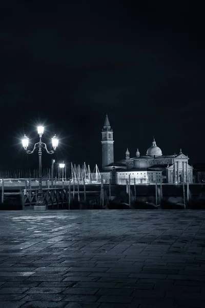 Velence Éjszakai Utcai Lámpák San Giorgio Maggiore Templom Olaszország — Stock Fotó