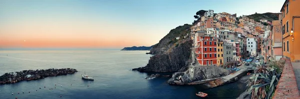 Riomaggiore Waterfront View Sunset Panorama Buildings Cinque Terre Italy — Stock Photo, Image