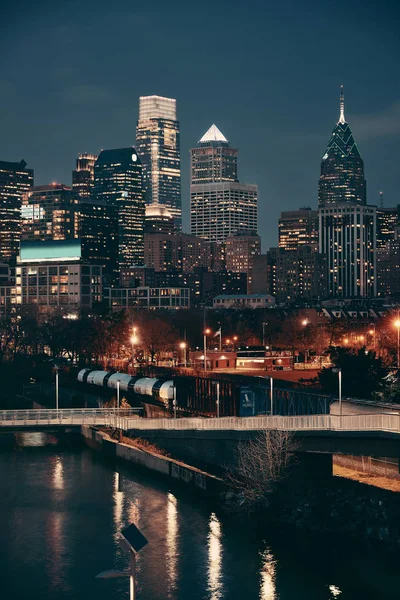 Skyline Filadelfia Por Noche Con Arquitectura Urbana — Foto de Stock