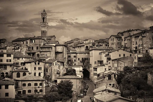Ciudad Medieval Vista Del Horizonte Siena Con Edificios Históricos Campanario — Foto de Stock