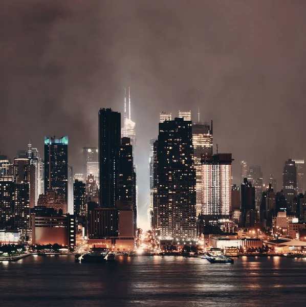 Manhattan Midtown Skyskrapor Och New York City Skyline Natten Med — Stockfoto