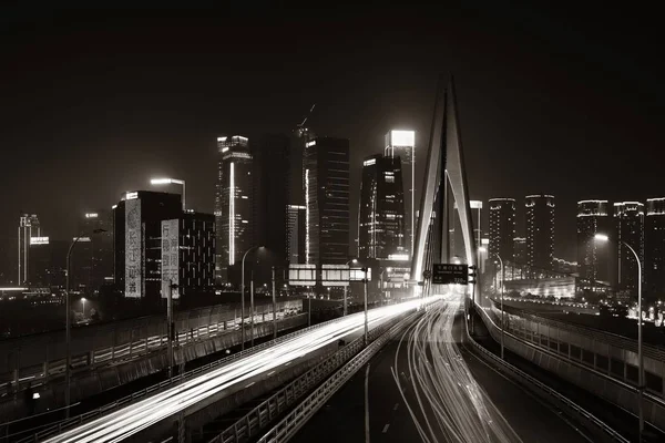 Ponte Trilhas Luz Noite Chongqing China — Fotografia de Stock